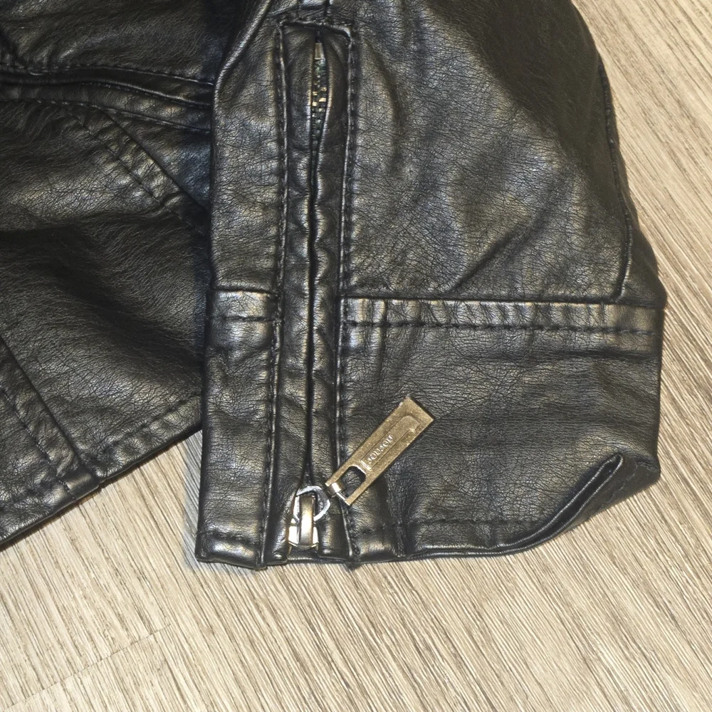 Jou Jou Kids Black Leather Jacket with Ruffle Detail